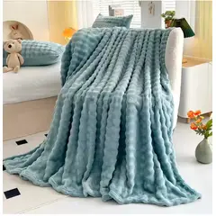 GENERICO - ️ FRAZADA MICROFLEECE SHERPA 2 PLAZAS -AZUL VERDOSO SUAVE