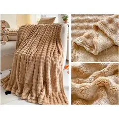 GENERICO - FRAZADA MICROFLEECE SHERPA 2 PLAZAS - BEIGE