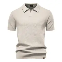 TIOZONEY - Polo de manga corta para hombre-Beige