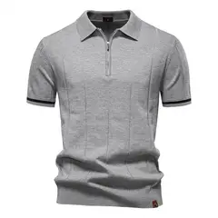 TIOZONEY - Polo de punto con cuello para hombre-Gris