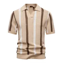 TIOZONEY - Polo a rayas para hombre-Marrón