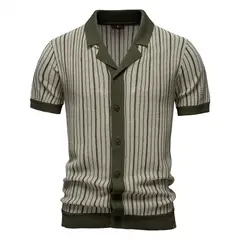 TIOZONEY - Polo a rayas para hombre-Verde