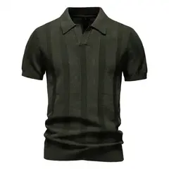 TIOZONEY - Polo a rayas para hombre-Verde