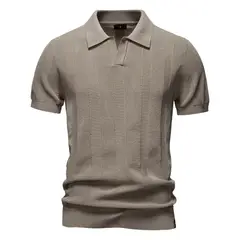 TIOZONEY - Polo a rayas para hombre-Marrón