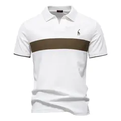 TIOZONEY - Polo de cuello en V para hombre-Blanco