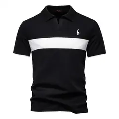 TIOZONEY - Polo de cuello en V para hombre-Negro