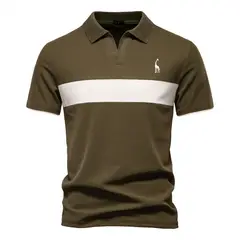 TIOZONEY - Polo de cuello en V para hombre-Verde