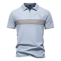 TIOZONEY - Polo de cuello en V para hombre-Azul
