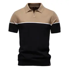 TIOZONEY - Polo bicolor para hombre-Negro