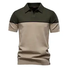 TIOZONEY - Polo bicolor para hombre-Verde