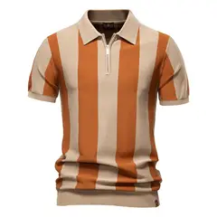 TIOZONEY - Polo a rayas para hombre-Marrón