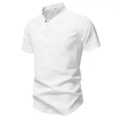 TIOZONEY - Camisa de algodón con cuello alto para hombre-Blanco