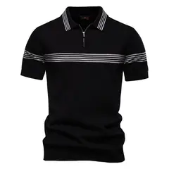 TIOZONEY - Polo con cuello para hombre-Negro