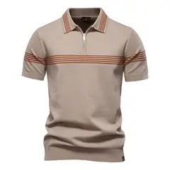 TIOZONEY - Polo con cuello para hombre-Marrón