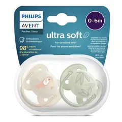 AVENT - Chupon De 0 A 6 M Ultra Soft Pack De 2 Uni + Estuche