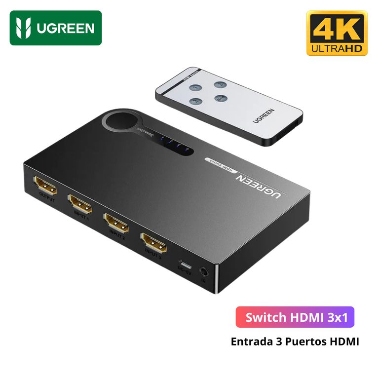 Switch Splitter Adaptador HDMI 3 en 1 4K 60Hz + Control Remoto