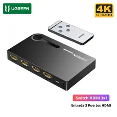 UGREEN - Switch Splitter Adaptador HDMI 3 en 1 4K 60Hz + Control Remoto