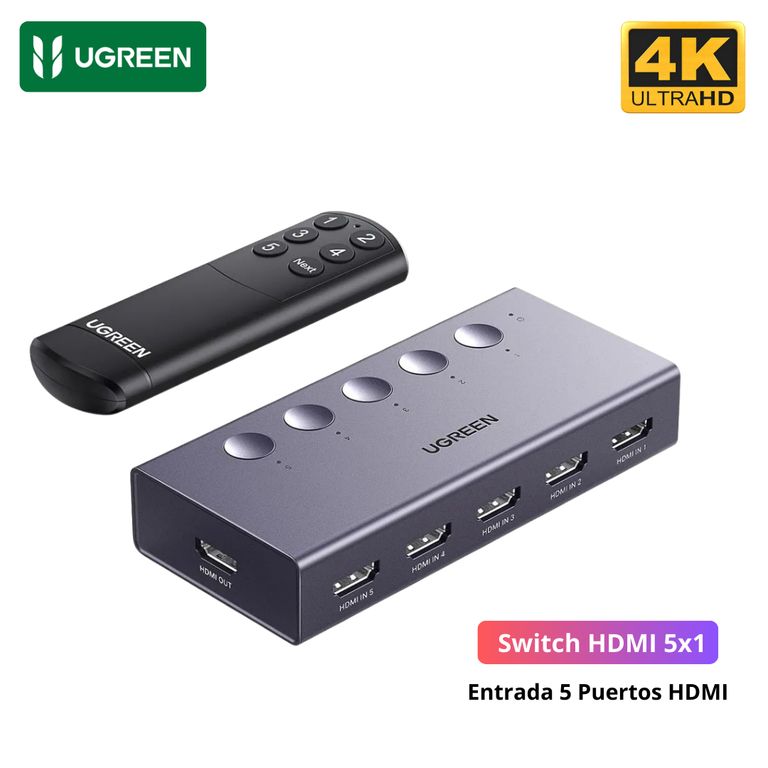 Switch HDMI Adaptador Splitter 5 en 1 4K 60Hz + Control Remoto