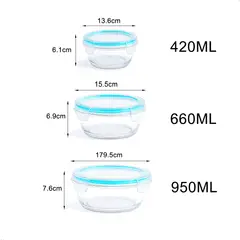 GENERICO - Táperes De Vidrio Con Tapa Hermética Set 3 Unidades Redondos