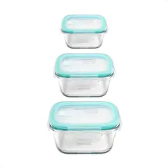 GENERICO - Táperes De Vidrio Con Tapa Hermética Set 3 Unidades Cuadrado