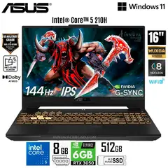 ASUS - Laptop Gamer TUF F16 Intel Core 5 210H 16" 144Hz, IPS, RTX 3050, 8GB RAM, SSD 512GB