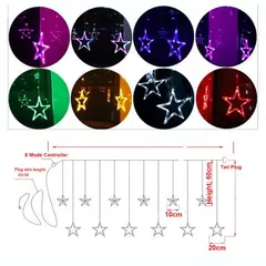 OEM - Cortina Luces de Navidad Estrellas Coloridas RGB Largo 3m y Caída 90cm