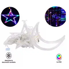 OEM - Cortina de Luces Navidad Estrellas Lunas Color RGB Largo 3m Caída 90cm