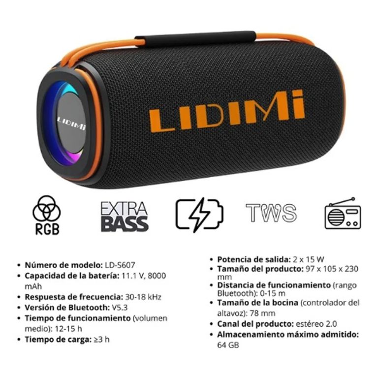 Parlante Portátil Ld-s607 Bluetooth 30w Ipx6