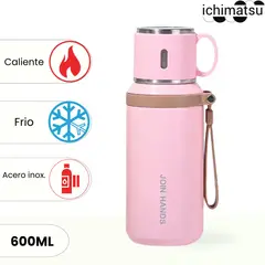 ICHIMATSU - Termo de Acero Inoxidable con asa y cinta Rosado 600 ml.