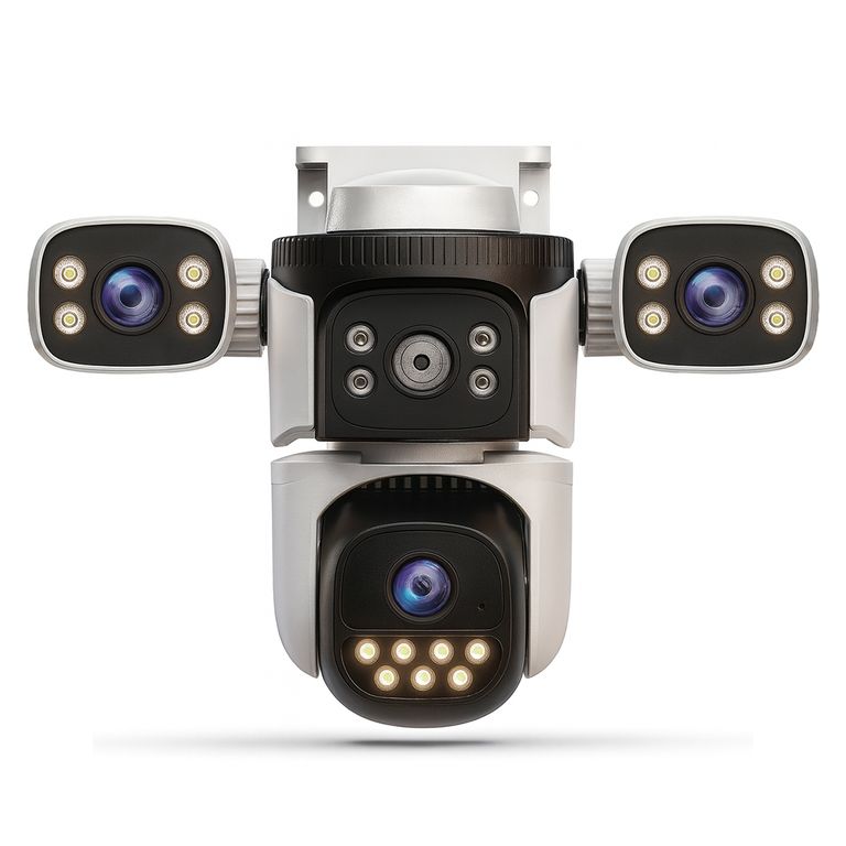 Cámara de Seguridad IP con 3 Lentes ajustables UHD Visión Nocturna Wi-Fi