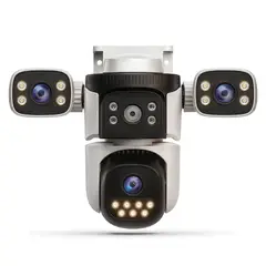 TRENDY TECH E I R L - Cámara de Seguridad IP con 3 Lentes ajustables UHD Visión Nocturna Wi-Fi