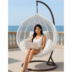 GENERICO - SILLA COLGANTE SILLÓN HAMACA COLUMPIO JARDÍN PLAYA TERRAZA INTERIOR Y EXTERIOR ACERO CARBONO BLANCO