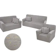 SALA FABULOSA - Funda de mueble terciopelo golden 3-2-1 con 6 fundas de cojines GRIS