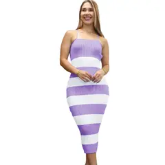GENERICO - Vestido Mujer Hilo Tacto Maxi Rayas 359G-25 Color Lila