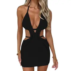 GENERICO - Vestido Playero Corto Hilo Tacto 272G Mayd-22 Color Negro