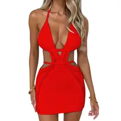 GENERICO - Vestido Playero Corto Hilo Tacto 272G Mayd-22 Color Rojo