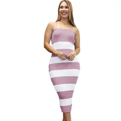 GENERICO - Vestido Mujer Hilo Tacto Maxi Rayas 359G-25 Color Rosado