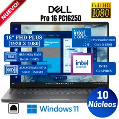 DELL - Laptop Pro 16 PC16250 16" FHD IPS, Core 5-120U, Ram 16GB, Ssd 512GB, Win 11 Pro