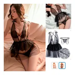 GENERICO - Babydoll de Encaje para Mujer con Perlas