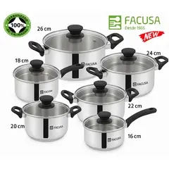 FACUSA - Juego de Ollas 12 Piezas Acero Inoxidable