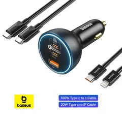 BASEUS - Cargador carga rápida multi puerto auto 160 W Qualcomm 5.0 + 2 cables