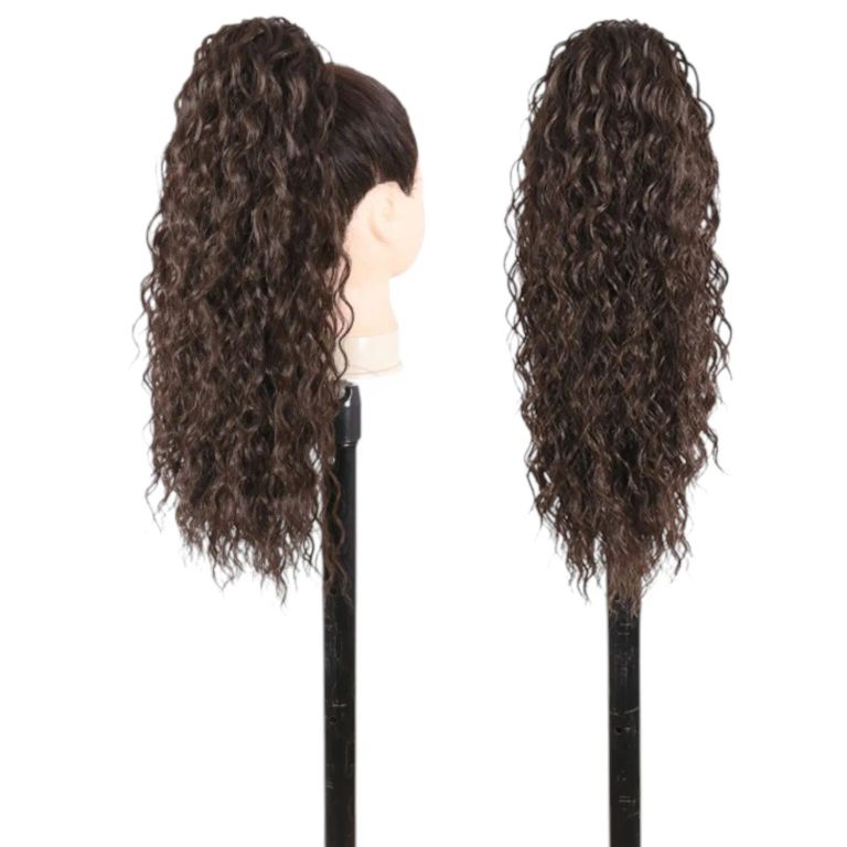 EXTENSIONES DE COLA DE FIBRA FUTURA RIZOS SOÑADOS DE 51CM DE LARGO Y 120GR CON 2 CLIP Y LIGA AJUSTABLE - CASTAÑO