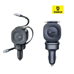 BASEUS - Cargador Auto Carga Rápida Total 240w Cable Retráctil 4 Puertos