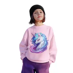 GENERICO - Poleras niña franelado rosado unicornio multicolor kawaii