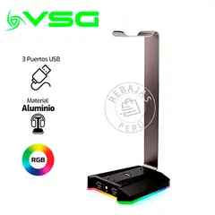VSG - Soporte Atlas RGB para Audífonos con USB tipo-A y Jack 3.5 mm