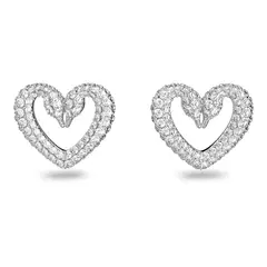 SWAROVSKI - Aros De Botón Una Corazón Pequeños Blancos Rodio 5625535
