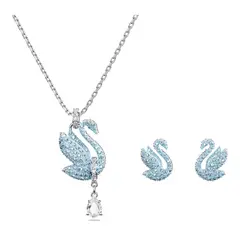 SWAROVSKI - Conjunto Iconic Swan Cisne Azul Baño De Rodio 5660597
