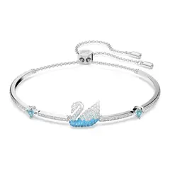 SWAROVSKI - Pulsera Iconic Swan Azul Baño De Rodio Para Mujer 5549312