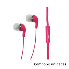COBY - Audífono PACK x6 Micrófono Incorporado Cable Anti Enredos - ROSADO