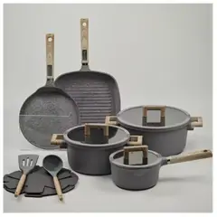 GENERICO - JUEGO DE OLLAS CON UTENSILIOS DE COCINA ROCA VOLCÁNICA